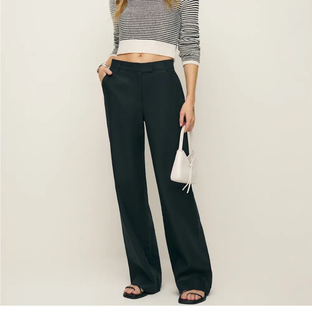 Reformation Carter Linen Mid Rise Pant Black - Size 6
